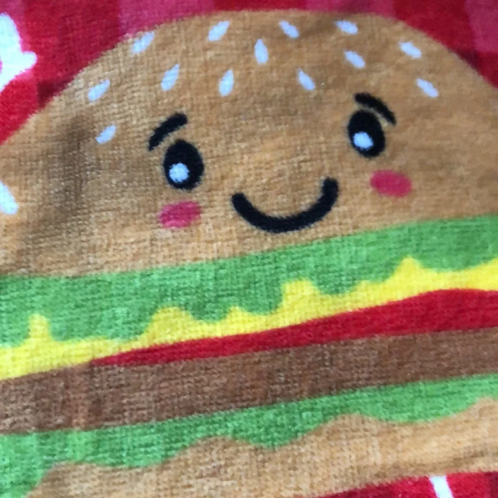 Cute Dancing Burger Kitchen Towel Set - Red Plaid